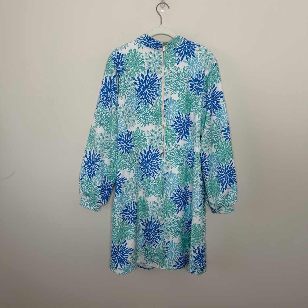 Sail to Sable Blue Green Floral Shift Dress Long Sleeve Size Large resortwear - Picture 5 of 9